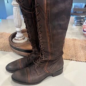 Logan Women’s Size 36 Brown Leather Zip & Lace-Up Riding Boots Cosplay